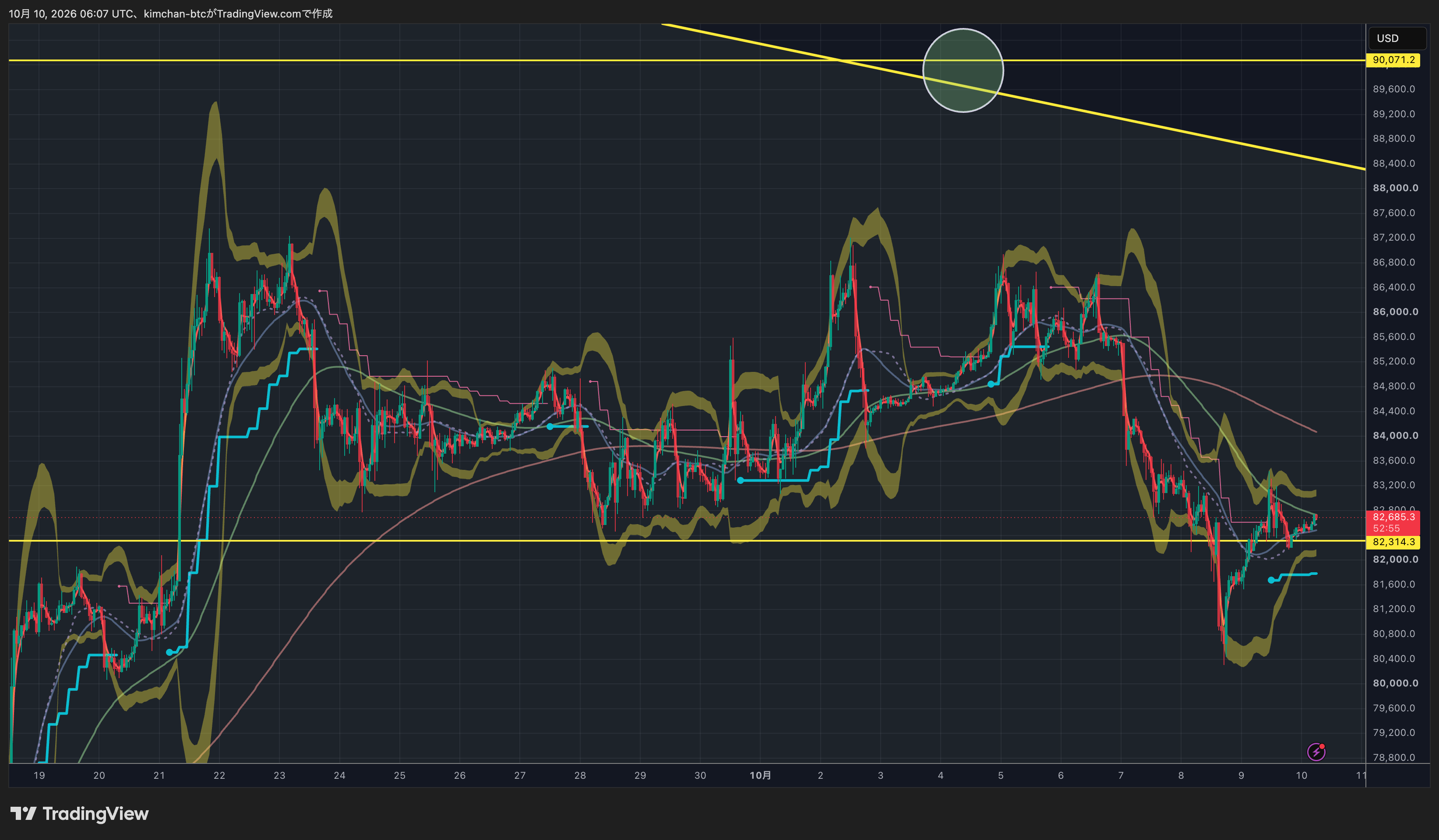 ビットコインの1時間足チャート